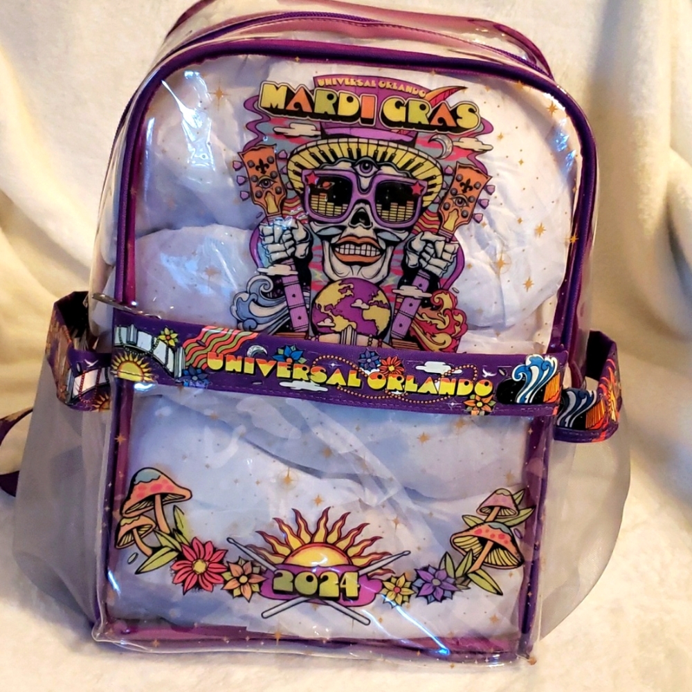 Universal Orlando Transparent Mardi Gras 2024 Backpack. NWOT